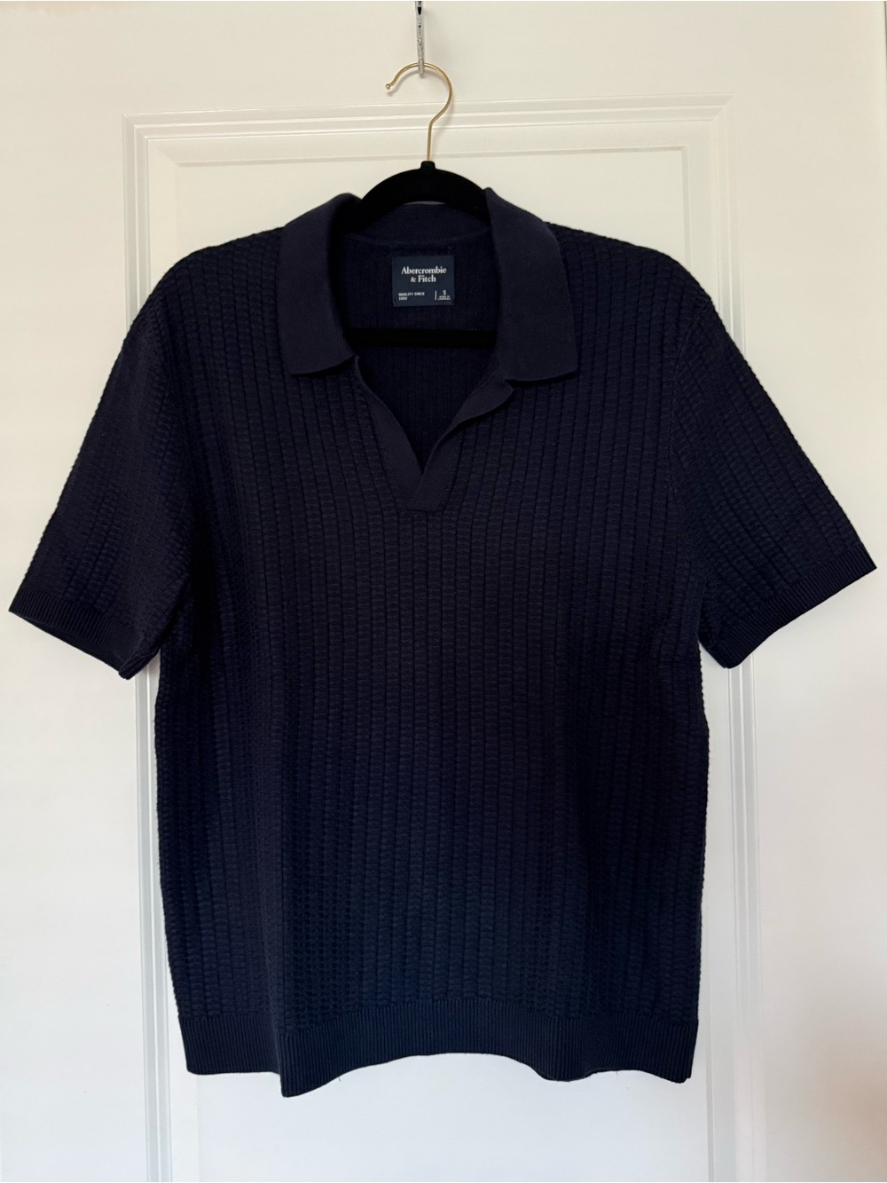 Abercrombie & Fitch Men's Dark Navy Short-Sleeve Knit Polo